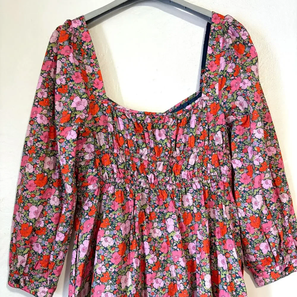J.CREW Cinched Waist Cotton Floral Babydoll Mini Dress in Liberty Meadow Size 12